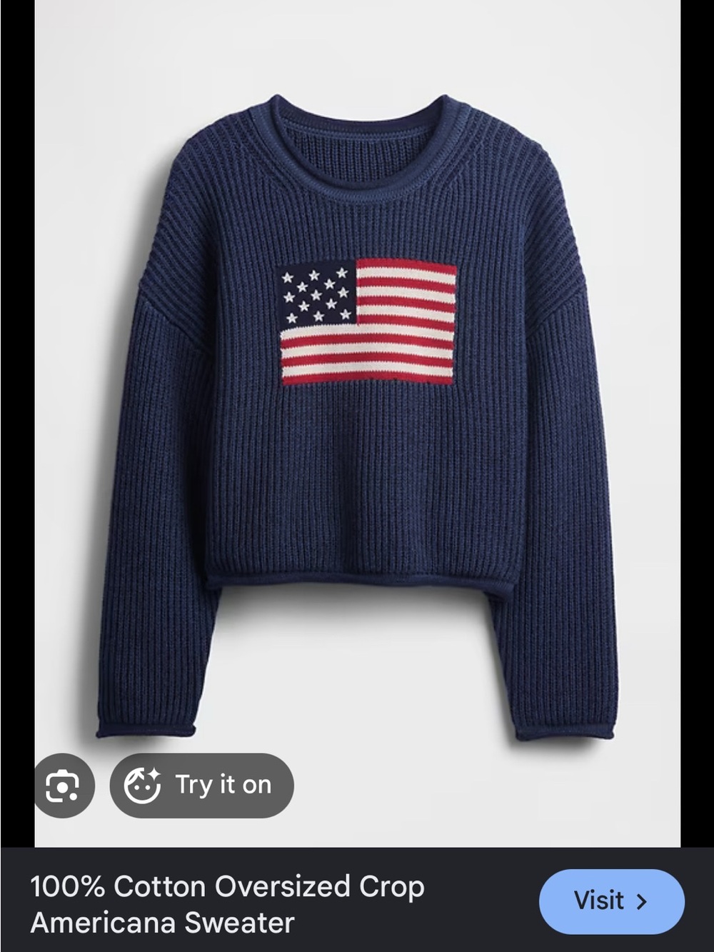 GAP Navy Blue Crewneck Sweater with Americana Flag